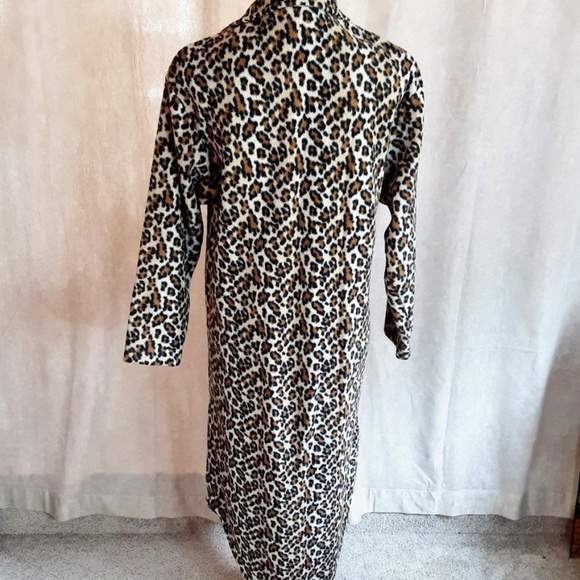 Leopard Print Full Zip Long Cozy Fleece Robe with Pockets Black Brown Tan Size S - Picture 4 of 14